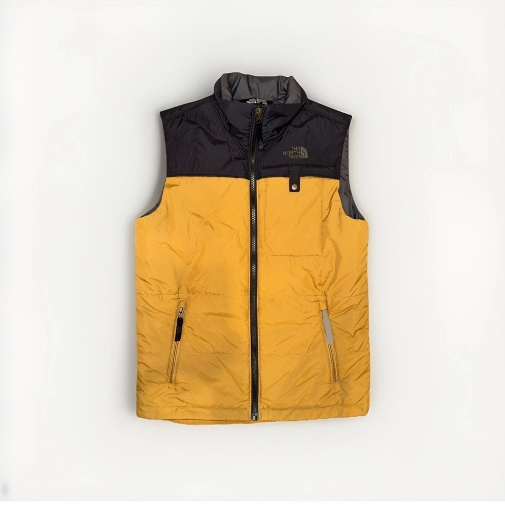 The North Face Vest Jacket Boys Large 14/16 Black Gold Full Zip Lightweight
